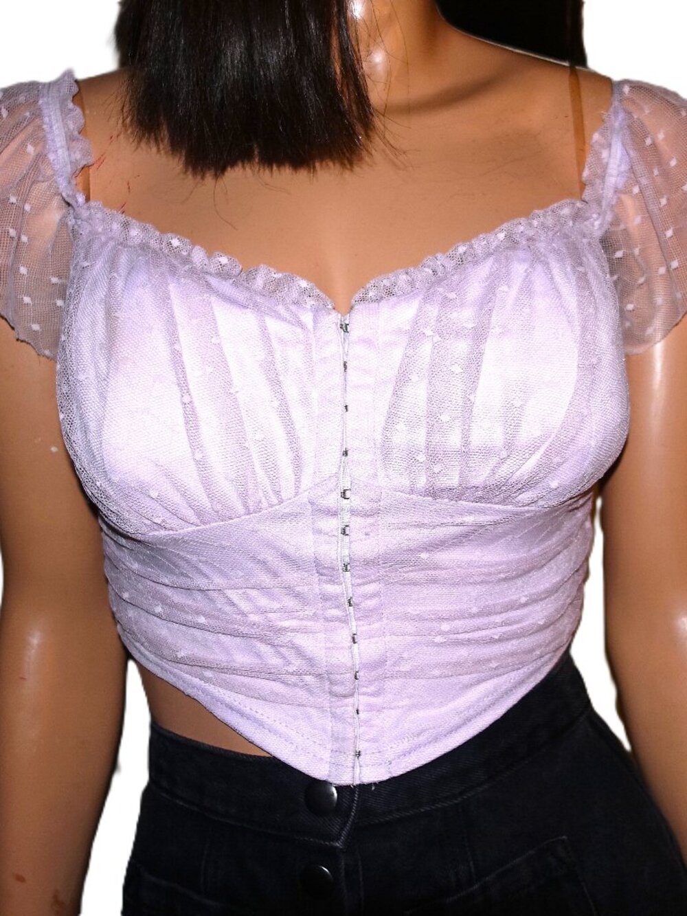 Windsor Lavender Polka Dot Lace Sheer Top L